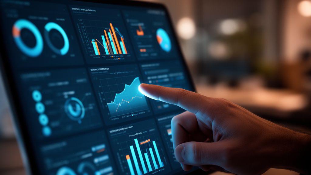 Workforce analytics data visualization on high-tech monitors