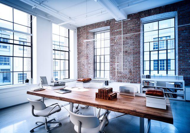 A modern collaborative workspace with classical architectural elements